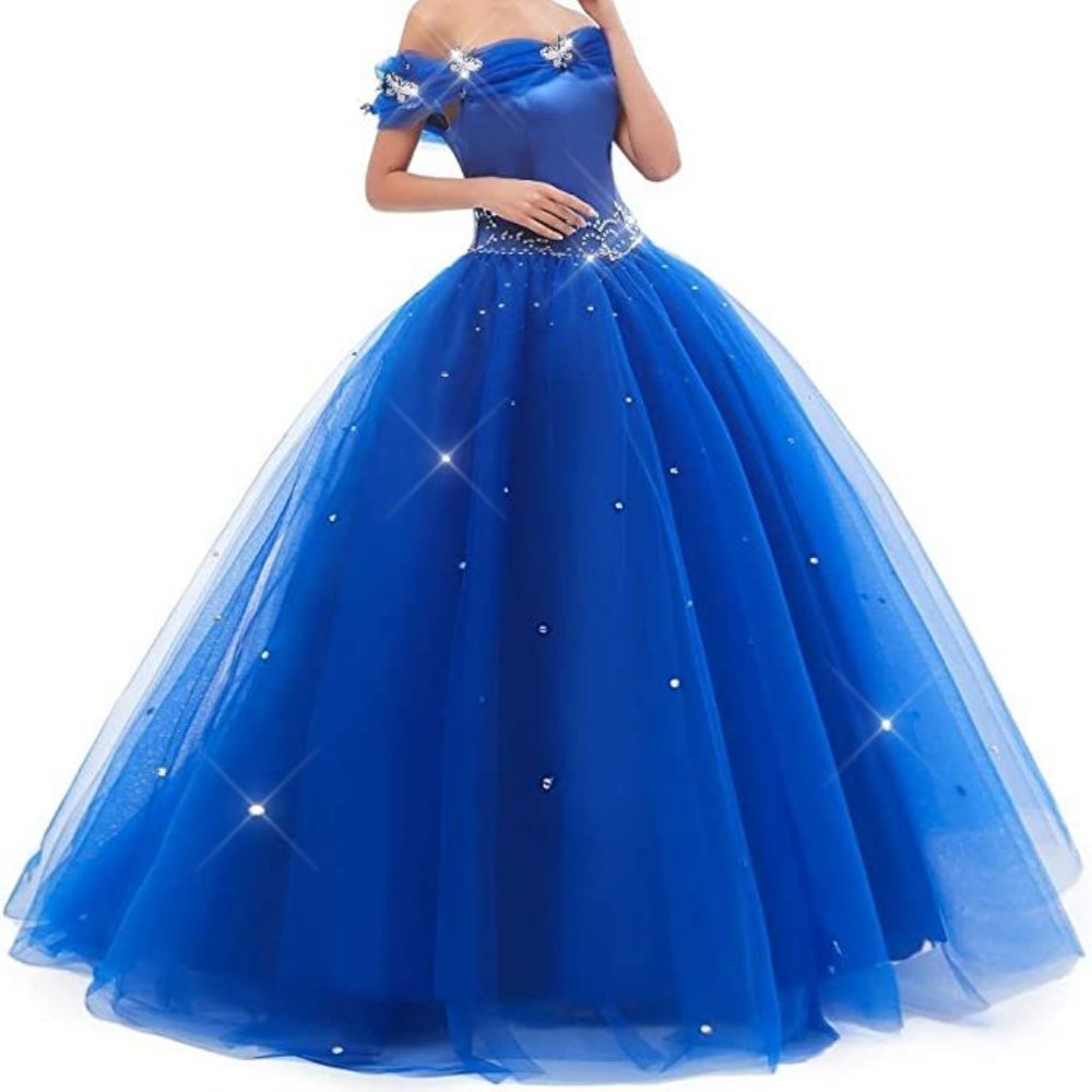 NEW Beautiful Bling Rhinestone Royal Blue Cinderella Prom Dress Quinceañ…
